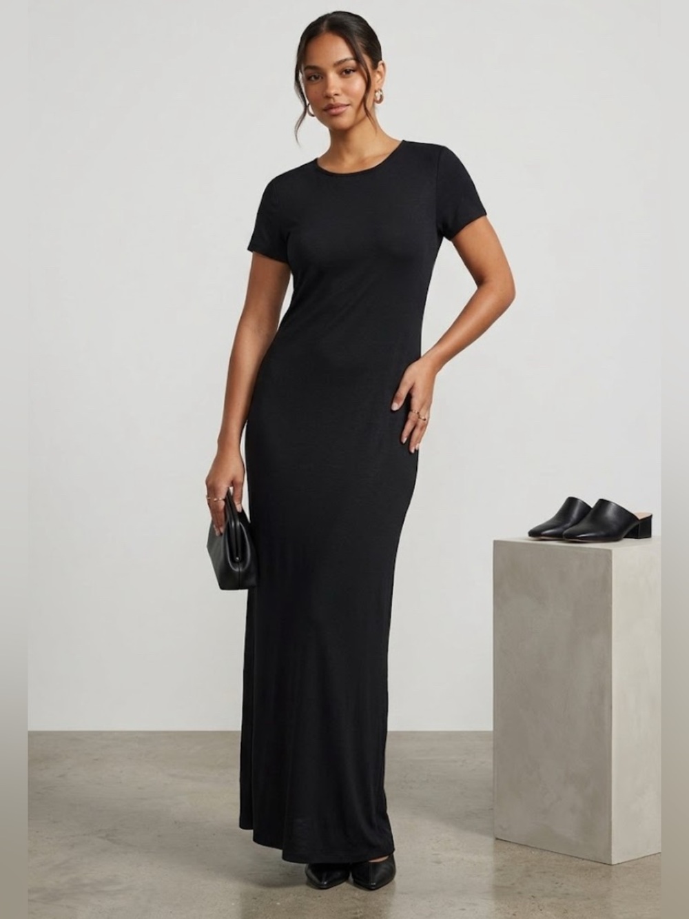 Mickey & Jenny Classic Black Short-Sleeve Maxi Dress